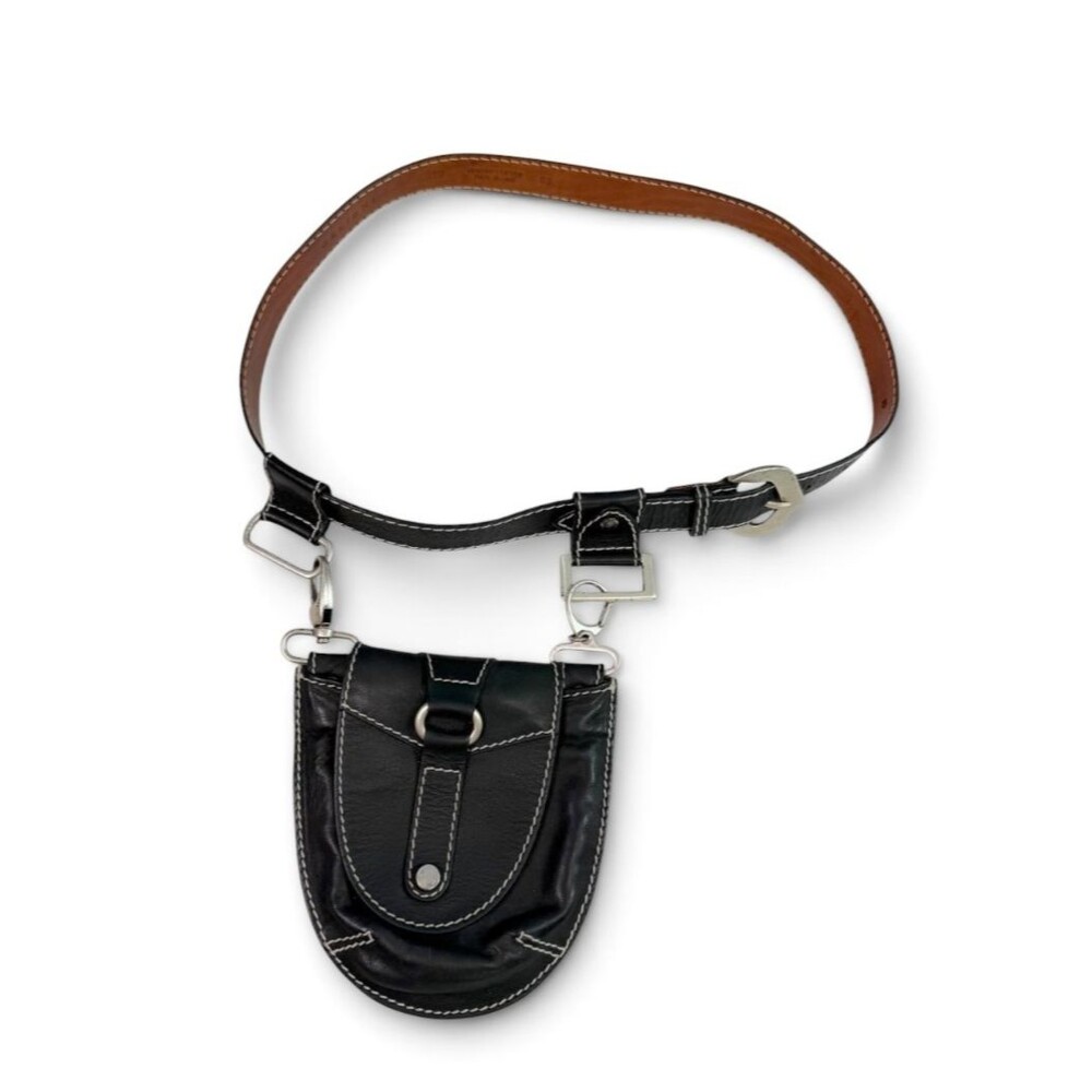 Vintage ORCIANI Modular Utility Belt Bag Black Leather Sporran Pouch Italy